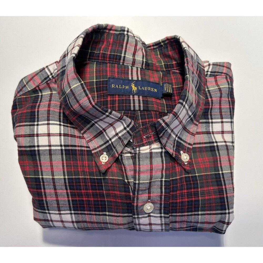 Polo Ralph Lauren Men's Button Down Dress Shirt Red Blue Green Plaid Size XL